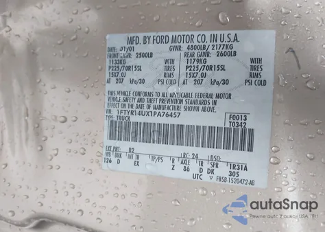 2001 Ford Ranger Edge/Xl/Xlt from USA, damaged, VIN 1FTYR14UX1PA76457